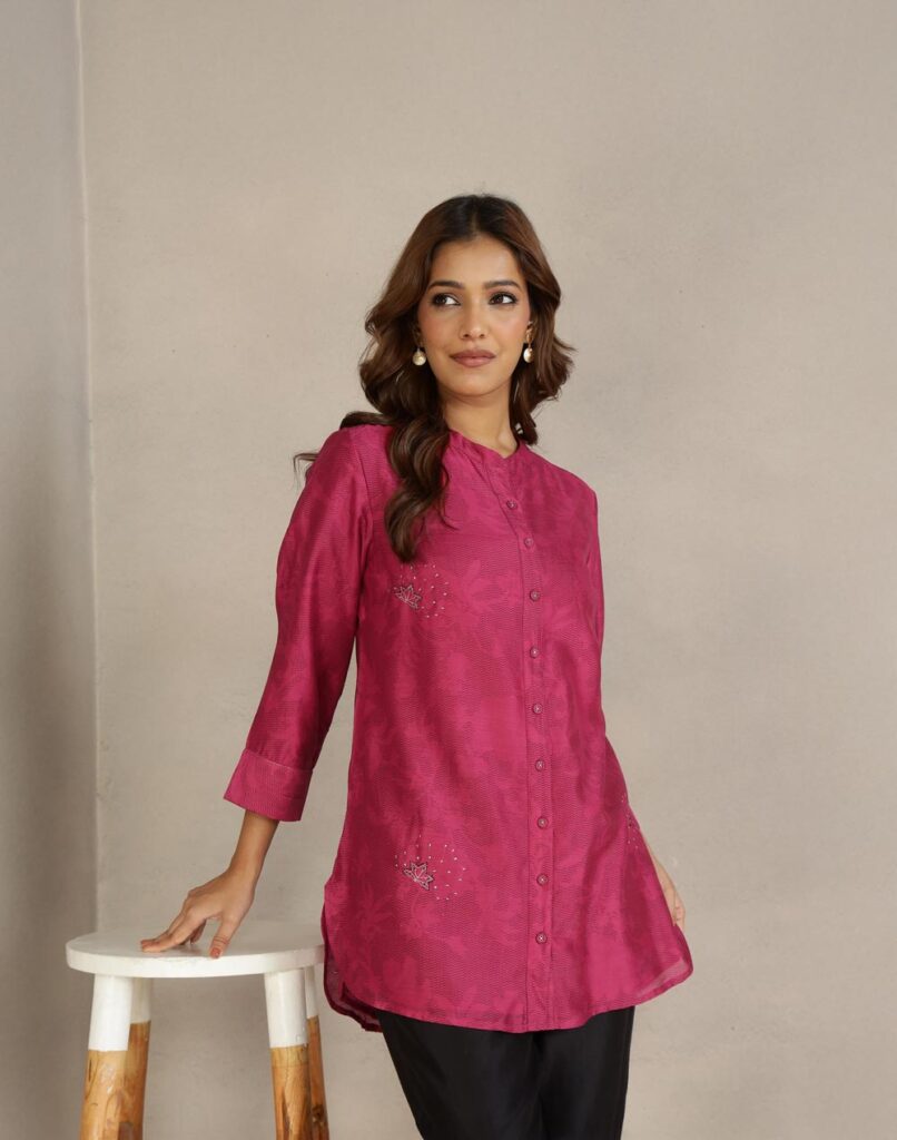 Pink Cotton Silk Hand Embroidered Tunic