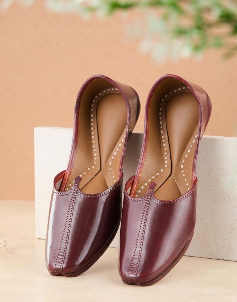 Maroon Leather Hand Embroidery Juttie
