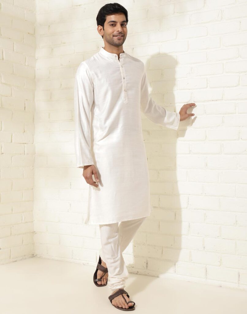 White Viscose Silk Slim Fit Long Kurta
