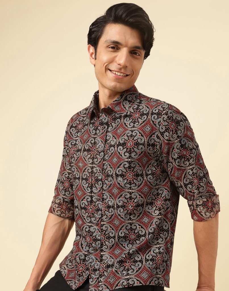 Indigo Cotton Ajrakh Printed Shirt