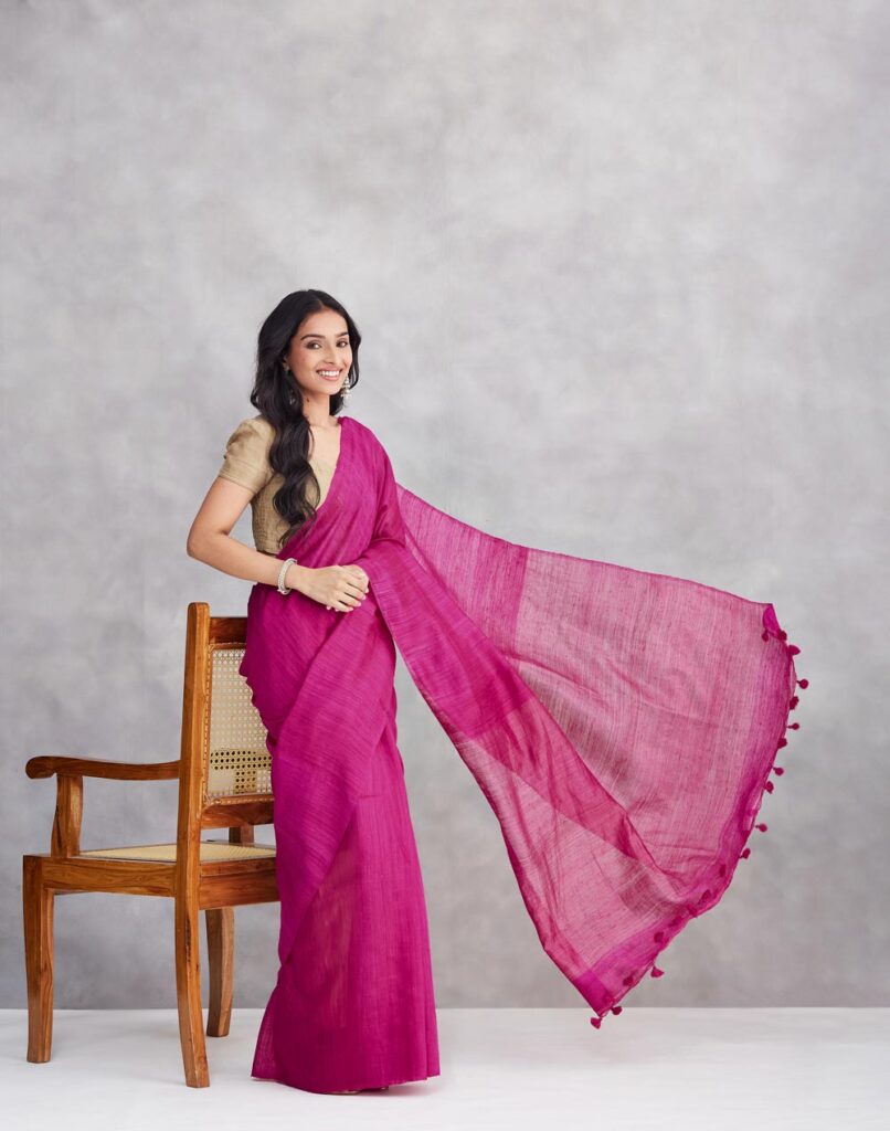 Pink Silk Hand Woven Sari