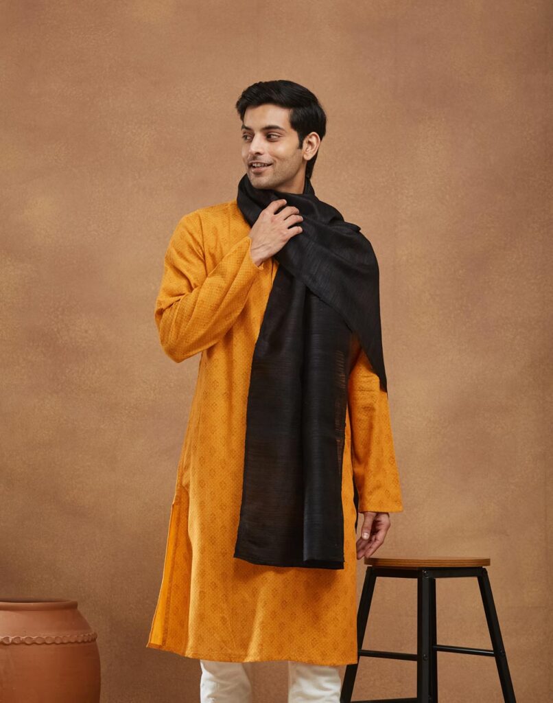 Black Silk Blend Hand Woven Men Stole