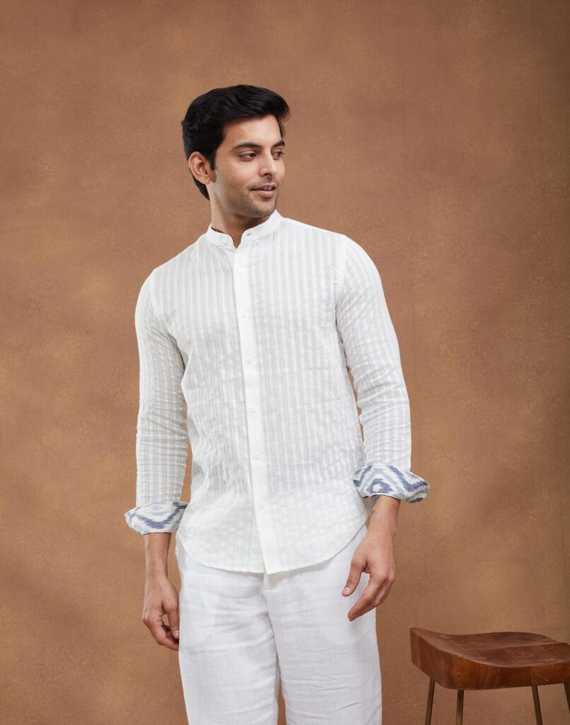 White Cotton Dobby Slim Fit Shirt