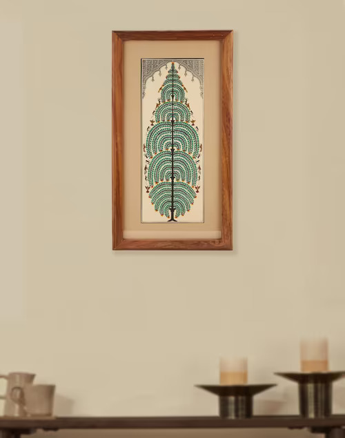 Green Fabric Printed Framed Art