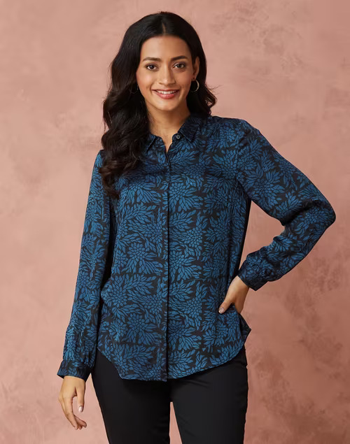 Blue Rayon Blend Printed Shirt