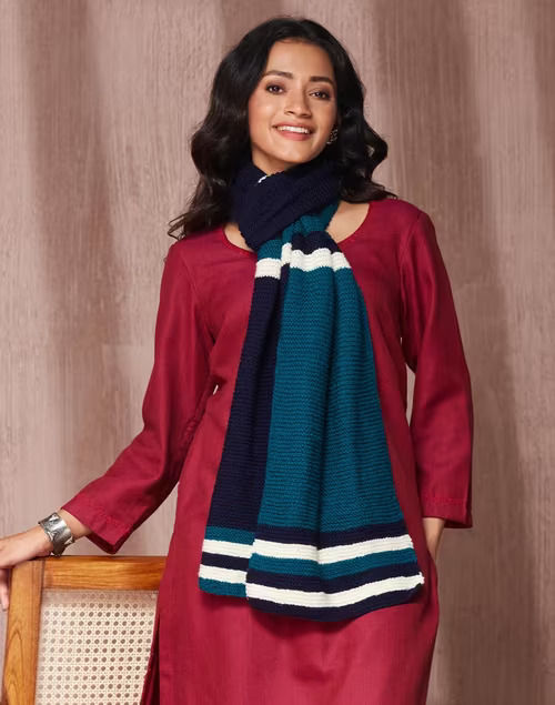 Teal Wool Striped Muffler