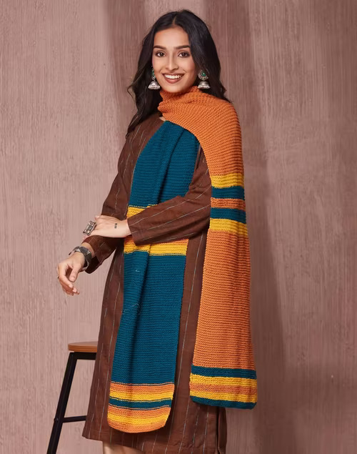 Mustard Wool Striped Muffler