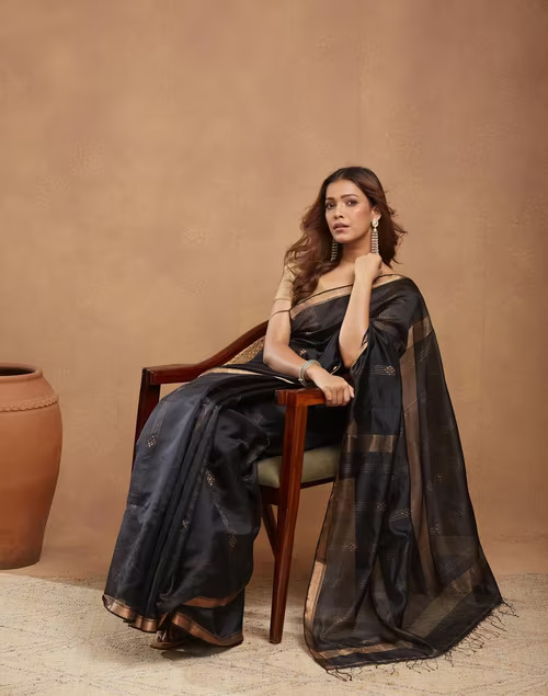 Black Silk Blend Jamdani Sari