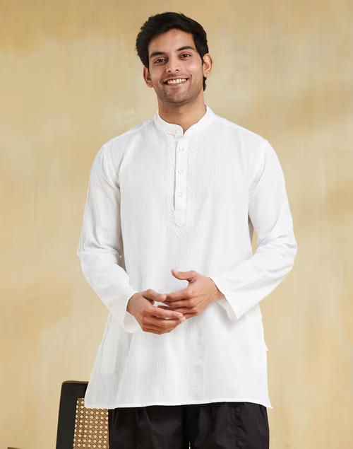 White Cotton Chikankari Short Kurta