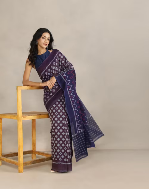 Purple Cotton Ikat Sari