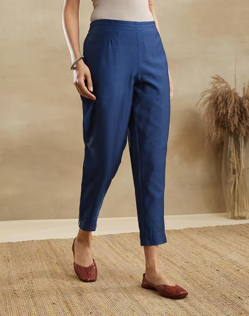 Indigo Cotton Silk Ethnic Pant