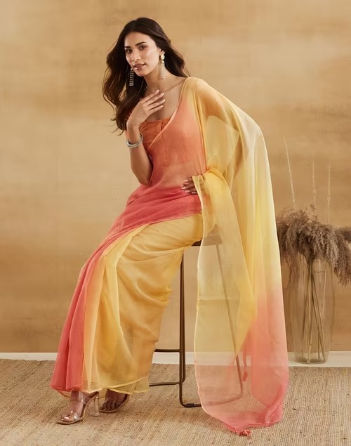 Orange Cotton Silk Tie & Dye Sari