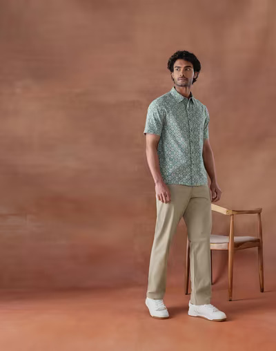 Beige Cotton Blend 808 Straight Leg Regular Pant