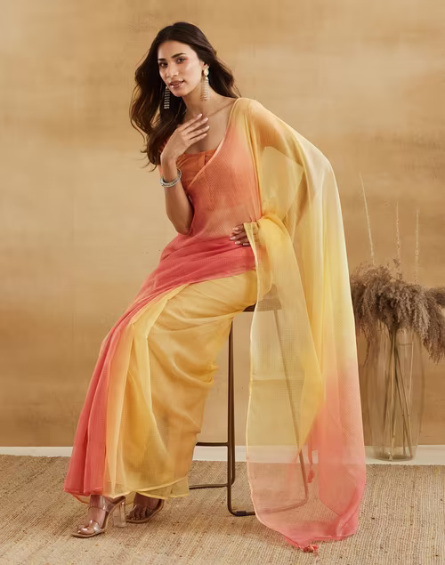 Orange Cotton Silk Tie & Dye Sari