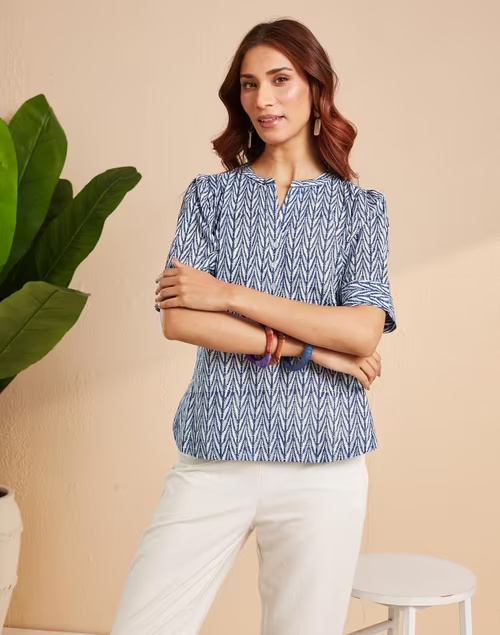 Blue Cotton Hand Block Printed Top
