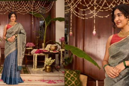Durga Puja saree guide with laal paar and handloom sarees from Fabindia