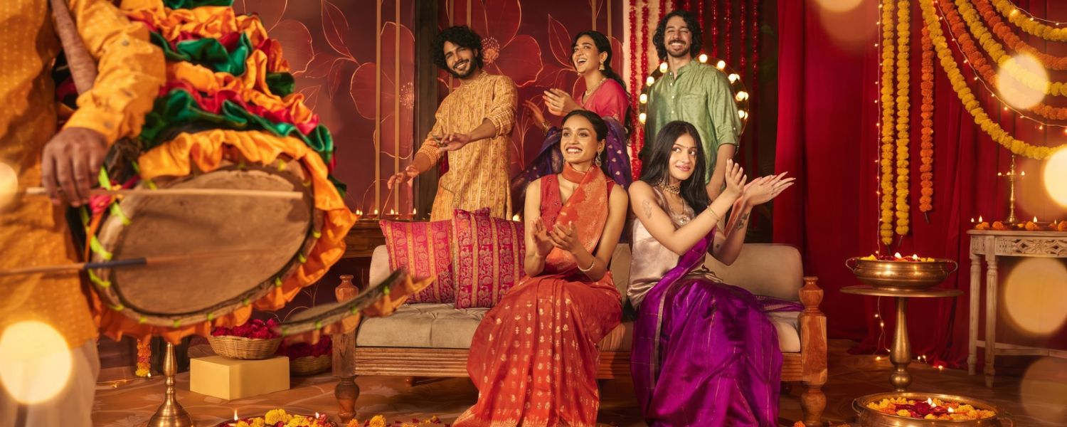 Garba and dandiya outfit ideas in chaniya choli and festive kurti from Fabindia